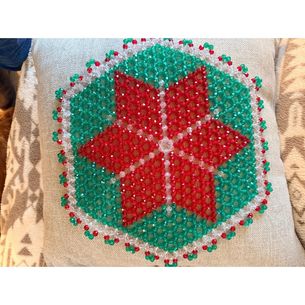 Beaded Doilie Star Red & Green